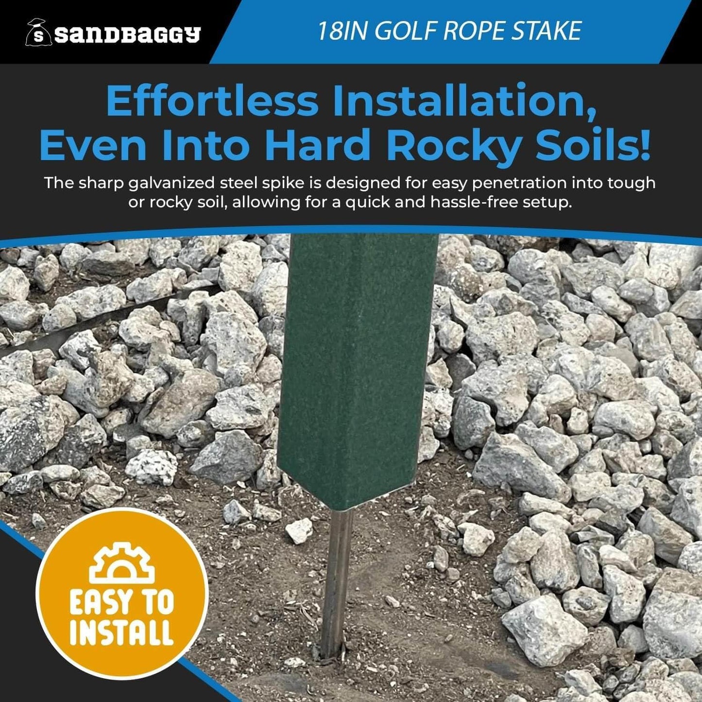 18" Golf Rope Stake - Square Stake (UV Resistant) - Sandbaggy (18-inch, 15, Count)