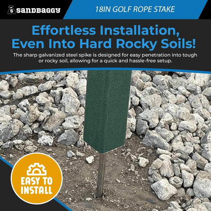 18" Golf Rope Stake - Square Stake (UV Resistant) - Sandbaggy (18-inch, 6, Count)
