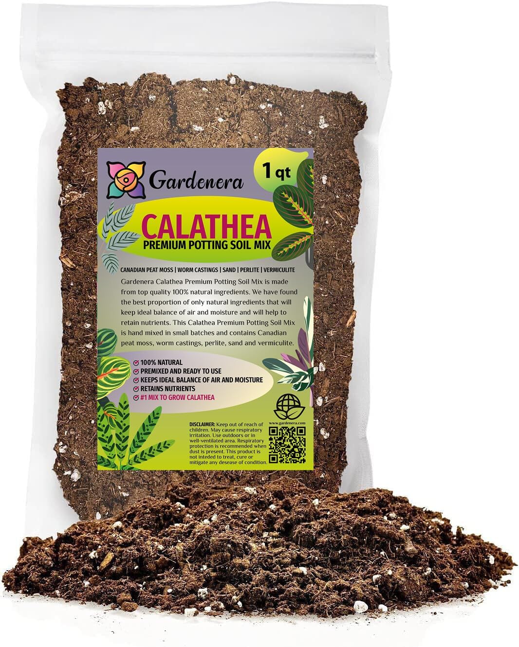 Gardenera Premium Calathea Plant Potting Mix - Crafted for Vibrant Growth and Striking Foliage - 1 Quart