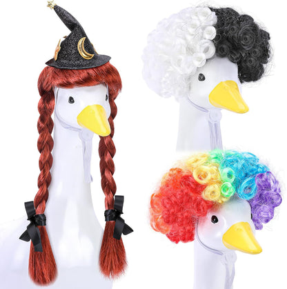 DECOHS 3 Pcs Halloween Porch Goose Wigs, Funny Lawn Statue Goosey Braid Wigs with Hair Clip, Garden Goose Outfits Costume Witch Clown Wigs Accessories for Halloween Decor Outdoor Patio Yard Statue