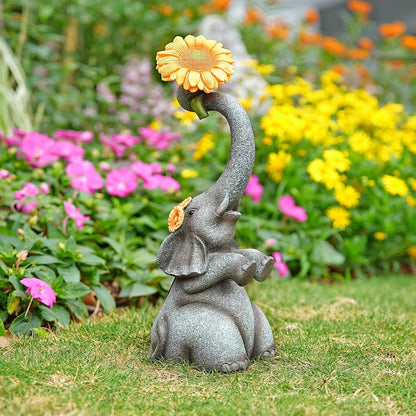Elephant Sunflower Garden Decor, 14.3" Solar Large Garden Statue, Outdoor Yard Decor, Gifts for Mom, Grandma