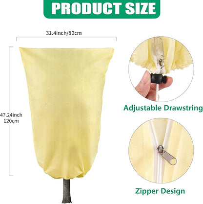 Plant Covers Freeze Protection, 4 Pack 32''× 47'' Beige Frost Cloths Blankets with Zipper Drawstring Shrub Tree Covers for Winter Outdoor Plants Freeze Protection