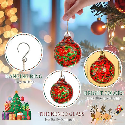 Hand Blown Glass Gazing Balls for Garden Hanging Friendship Balls Christmas Ball Ornaments for Xmas Tree Decoration (Red - A)