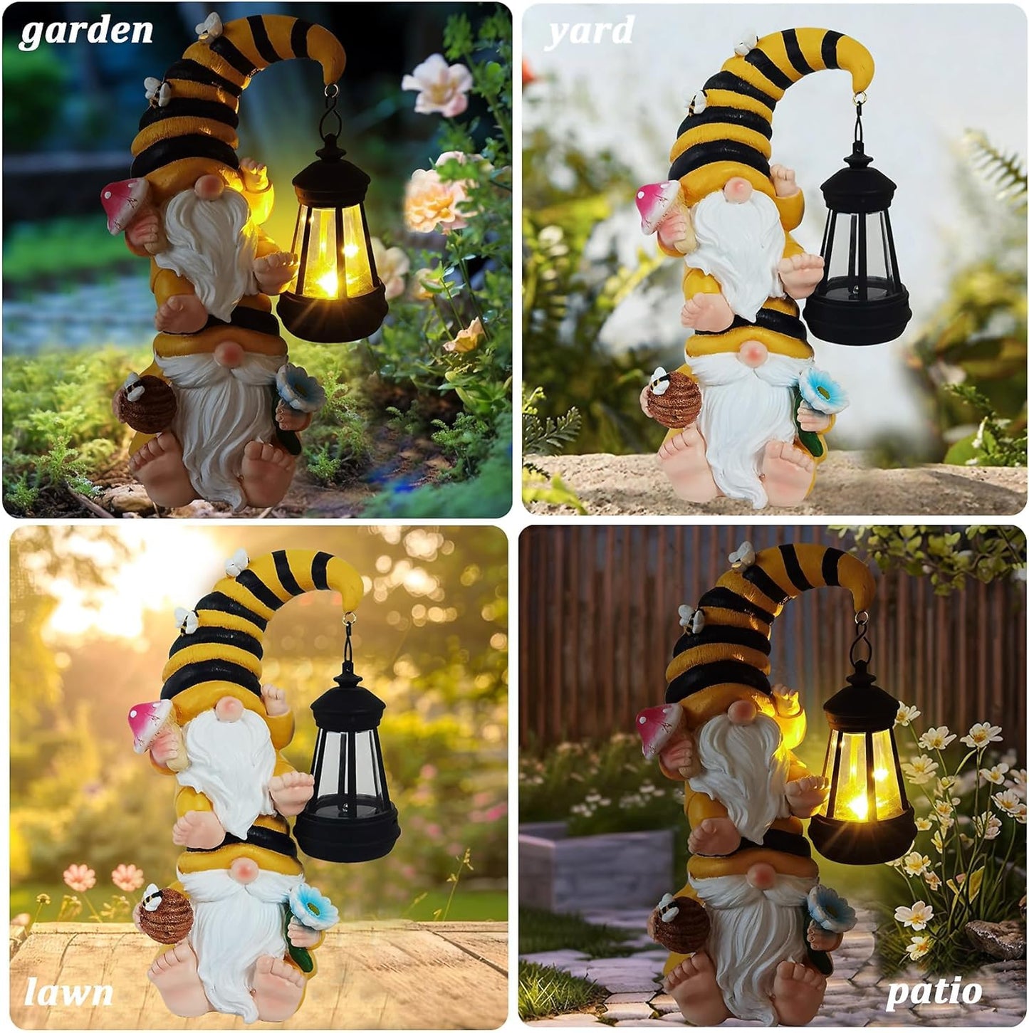 Garden Gnomes Outdoor Statue Solar Bee Garden Gnomes with Led Lantern Outdoor Decor for Yard,Patio,Lawn,Gnome Gifts for Women,Mom,Gnomes Decorations for Yard