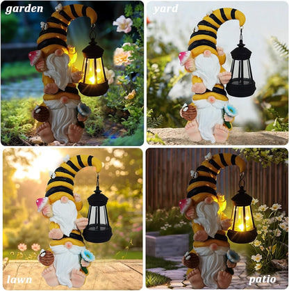 Garden Gnomes Outdoor Statue Solar Bee Garden Gnomes with Led Lantern Outdoor Decor for Yard,Patio,Lawn,Gnome Gifts for Women,Mom,Gnomes Decorations for Yard