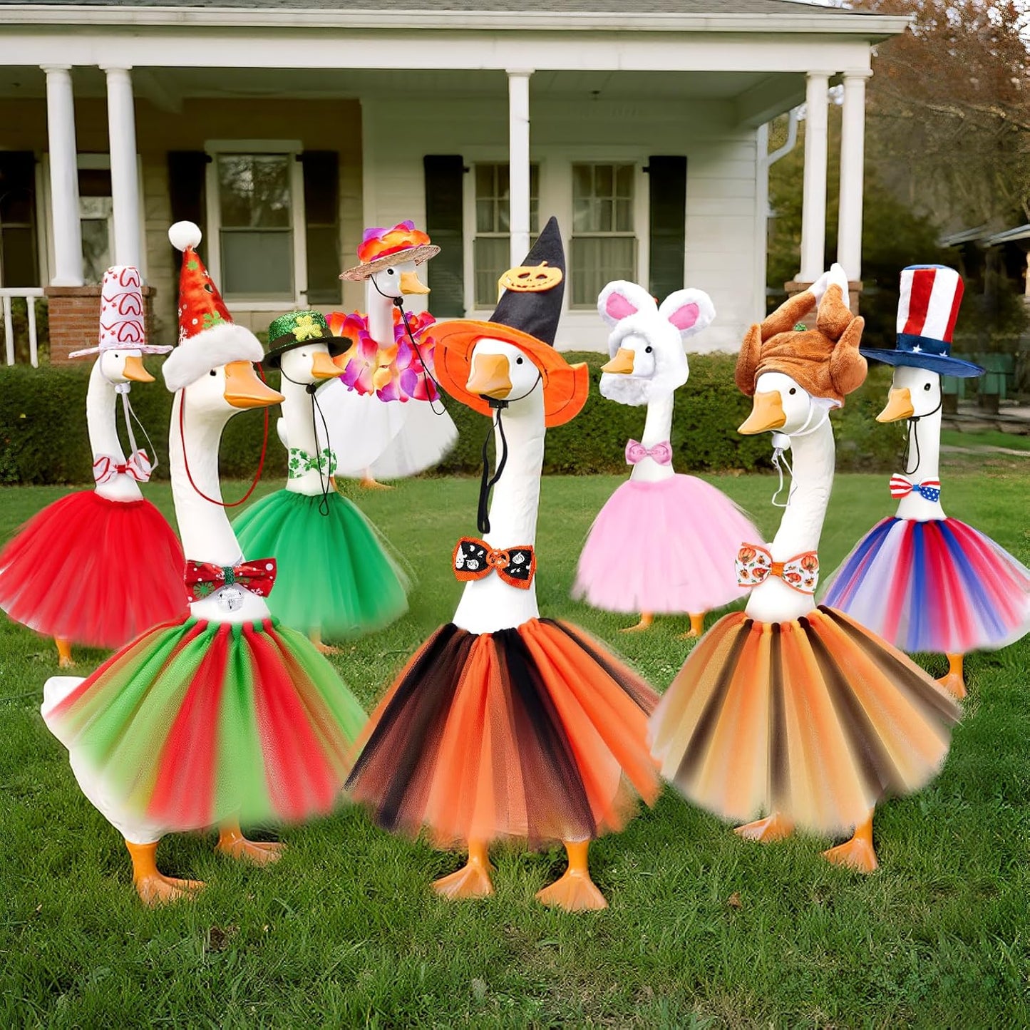 Porch Goose Outfits, 8 Set Holiday Porch Goose Clothes for 17/23 inch Lawn Geese Halloween Thanksgiving Christmas Valentine Easter All Seasonal Patio Yard Garden Goose Statue Decor