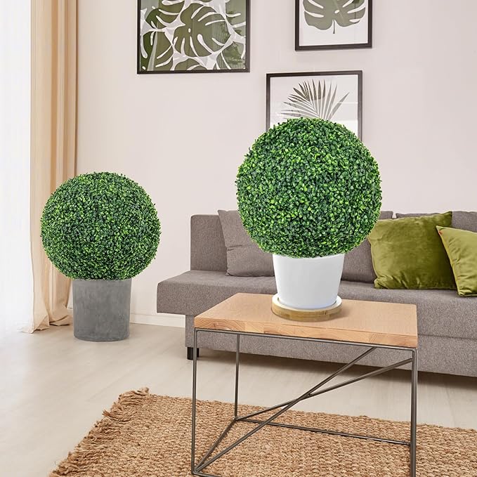 Goplus 2 PCS 20 Inch Artificial Plant Topiary Ball, Round Faux Boxwood Balls Outdoor, Fake Plant Sphere for Front Door, Porch, Backyard, Balcony, Patio, Garden, Wedding and Home Décor