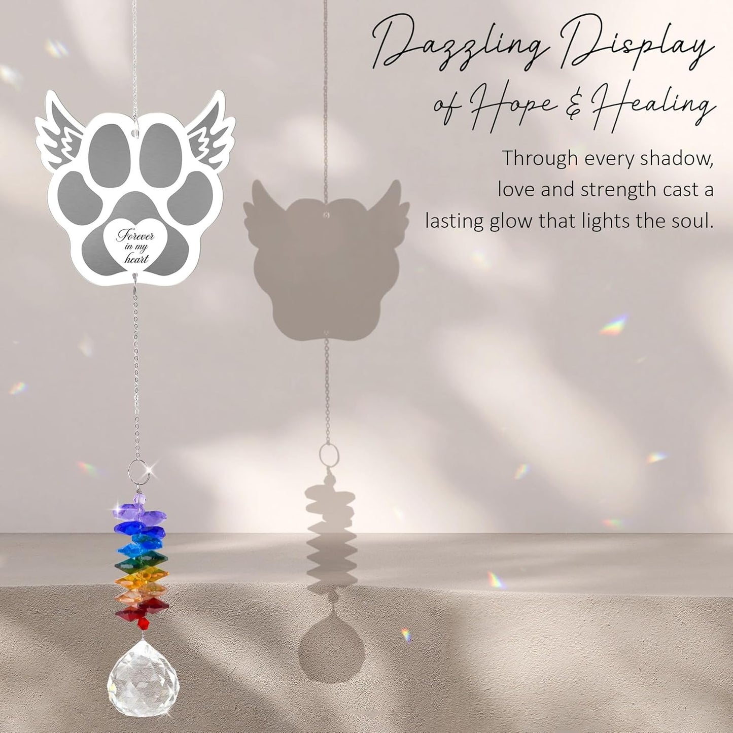Pet Memorial Suncatcher - Dog Memorial Paw Print Ornament - Dog Paw Suncatcher Rainbow Bridge Gift - Pet Loss Crystal Decor Sympathy Gift - Pet Remembrance Keepsake Aluminum Ornament