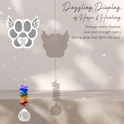 Pet Memorial Suncatcher - Dog Memorial Paw Print Ornament - Dog Paw Suncatcher Rainbow Bridge Gift - Pet Loss Crystal Decor Sympathy Gift - Pet Remembrance Keepsake Aluminum Ornament