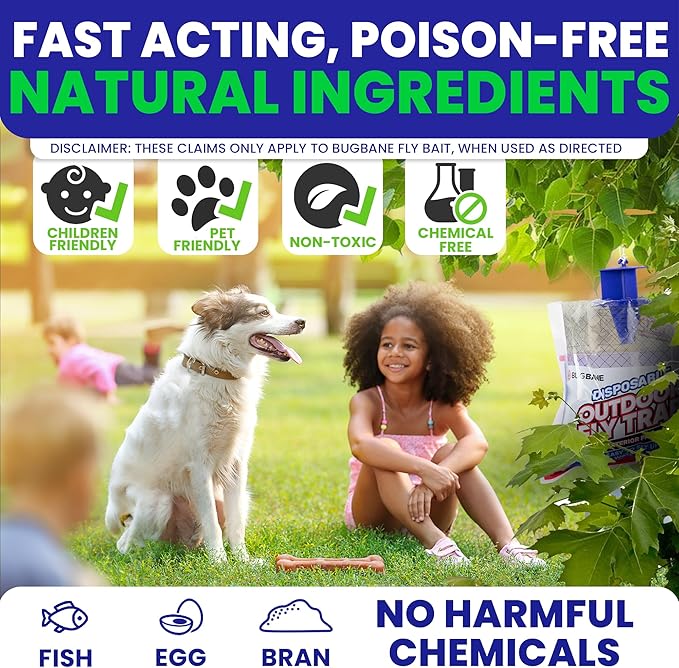 Fly Traps Outdoor Fly Trap for Patio. 12 Non-Toxic Pre-Baited Flies Bags Outdoor Disposable. Hanging Bug Catchers for All Filth Flies Killer for Outside Bug Control in Yard Horse Ranch Trash Can