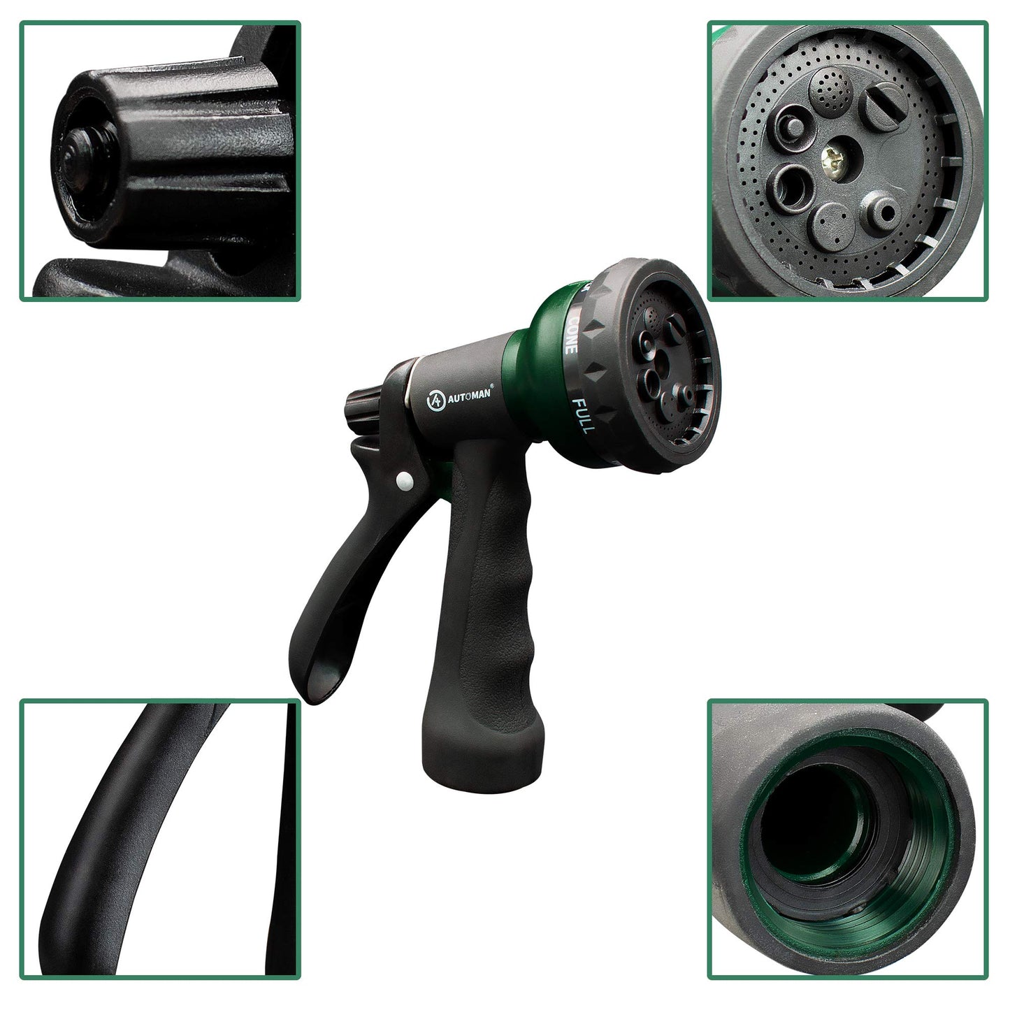 AUTOMAN-Garden-Hose-Nozzle, ABS Water Spray Nozzle with 7 Adjustable Watering Patterns, Slip