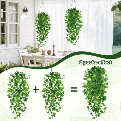 DomeStar 2PCS Fake Vines, Fake Hanging Plants Ivy Vines, Artificial Greenery Garland for Home Kitchen Wall Decor Aesthetic Home Decor (No Baskets)
