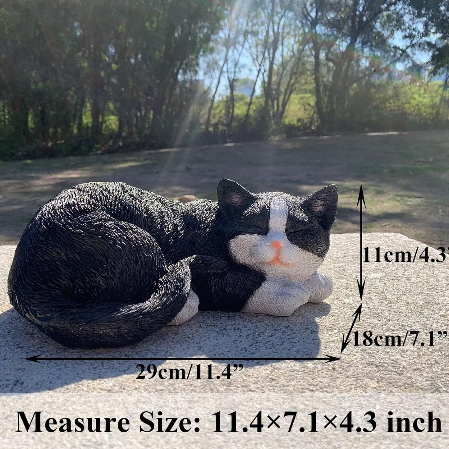 Cat Statue Outdoor Cat Figurines Garden Decor, Black Tabby Statue Figurine Decor Sculpture for Patio, Yard, Sleeping Tabby Statues for Indoor Table Accessory, Gift for Mom