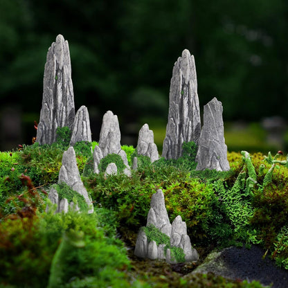 8pcs Miniature Bonsai Rockery Decor, Resin Fake Mountain Figurines, Garden Terrarium Accessories for Desktop and Micro Landscape