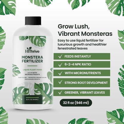 32oz Monstera Plant Food - Makes 192 Gallons of Monstera Fertilizer, Liquid Indoor Plant Fertilizer for Obliqua, Deliciosa and More, 6-2-4 NPK Ratio for Houseplants’ Healthy Growth & Glossy Leaves