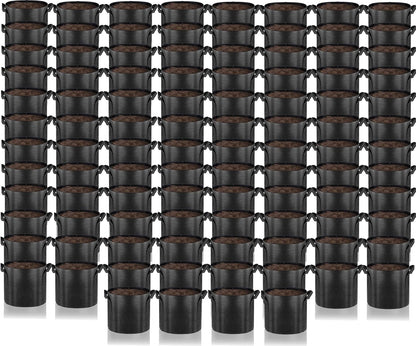 Gardenera Bulk Aeration Planters - 100-Pack 2 Gallon Fabric Grow Bags with Handles, Suitable for Growing Trees, Shrubs, and Perennials