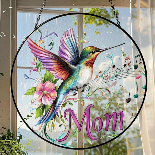 Mom Suncatcher Hummingbird Stained Glass for Windows Hanging Home & Garden Decor Best Mom Memorial