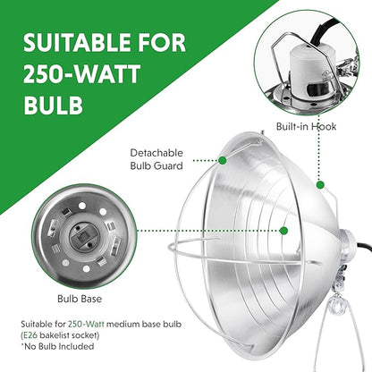 Simple Deluxe 10.5" 1-Pack Clamp Light, 250 Watt E26 Socket (Bulb Not Included), Aluminum Reflector and Ceramic Base, 6 FT 18/2 SJT Cord