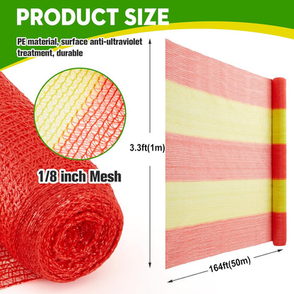 1 Roll 3.3' x 164' Safety Construction Fence Net HDPE High Visibility Temporary Barrier Netting Safety Warning Roadblock for Garden Construction Snow Poultry Event Fencing (Red and Yellow)
