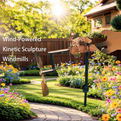 Garden Handmade Metal Rock Band Drummer Guitar Windmill, Kinetic Art Metal Sculpture Wind Spinners, Percussionist Music Rockin Art Figurine, Windmills for Yard Lawn Patio Outdoor Decor (Drummer)
