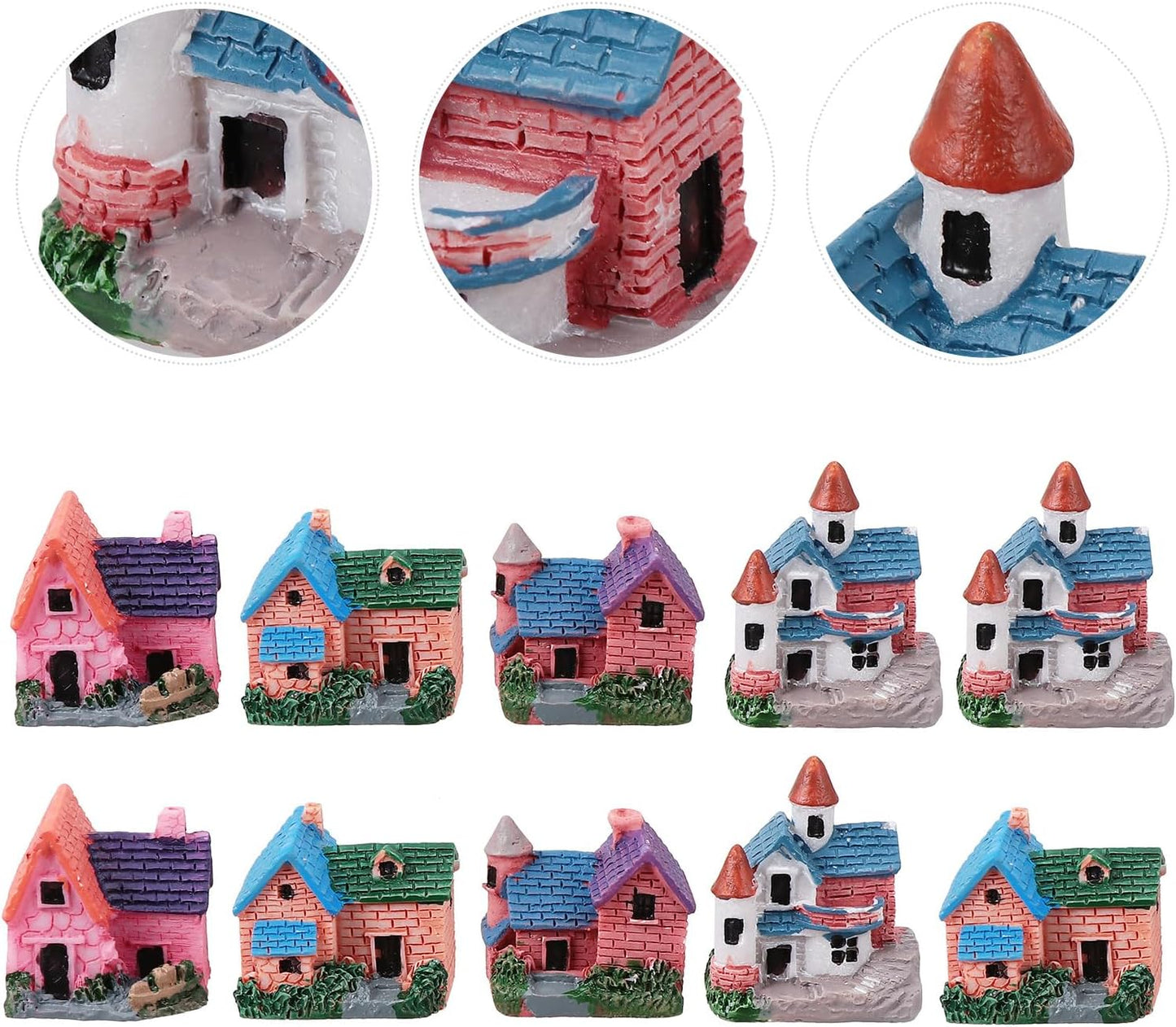 10Pcs Miniature Fairy Garden Resin Houses, Lifelike Village Cottage Figurines for Succulent Plants, Bonsai, Micro Landscape, and Home Decor