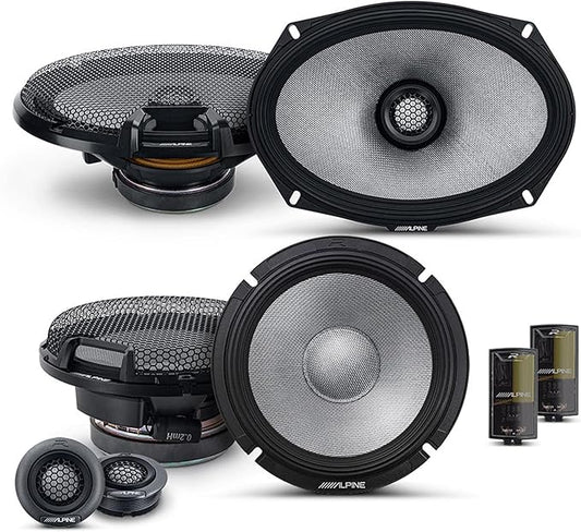 Alpine 6.5" & 6x9 R2 High-Resolution Speaker Bundle - A Pair of R2-S65C 2-Way Component Speakers &