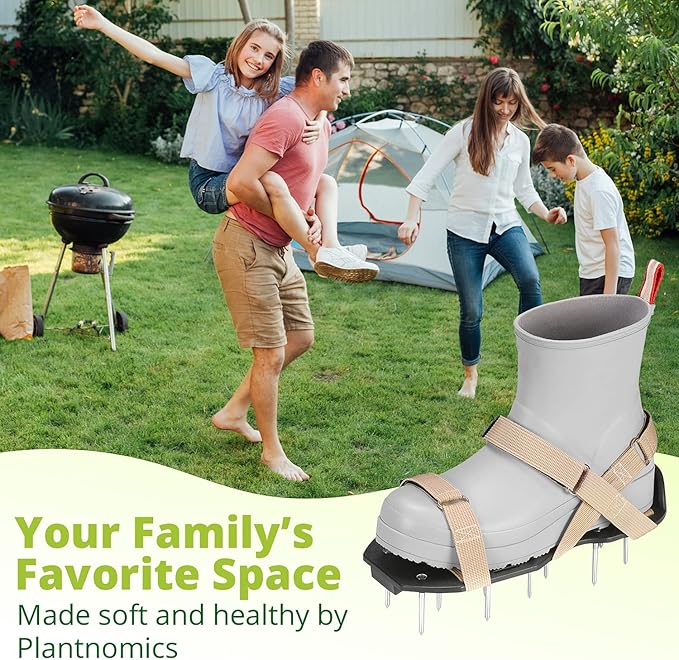 Lawn Aerator Shoes with Hook-and-Loop Straps, Pre-Assembled, Fully Adjustable, One-Size-Fits-All – Lawn and Garden Tool Reduces Thatch, Revives Soil Health (Camel)