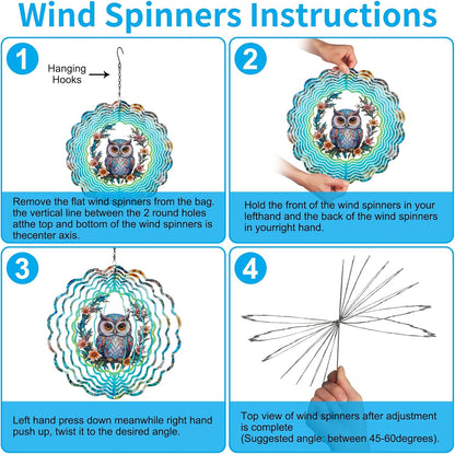 Metal Wind Spinners for Outdoor,Birthday Gifts for Women Mom Grandma, 12 Inch Owl Wind Spinner Bird Devices Deterrent to Scare Birds Away from Yard Patio Farm, Kinetic Sculpture Garden Decor