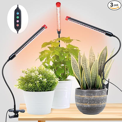 3-Pack Clip Grow Lights for Indoor Plants with Timer 4,8,12 Hr, 9W Power Home Plug, FECiDA 2025 Brightest Mini LED Grow Light for Bonsai, Pot Plants, Small Full Spectrum Plant Growing Lamps