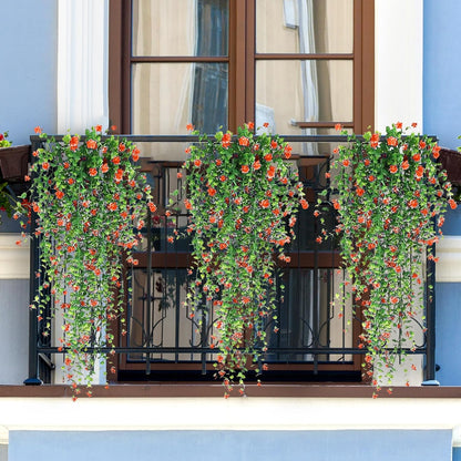 Artificial Hanging Flowers, 3 Pcs Fake Hanging Plants Artificial Vines for Outdoors, Fake Ivy Vine UV Resistant No Fade Faux Plants for Indoor Outside Garden Patio Yard Greenery Decoration (Orange)