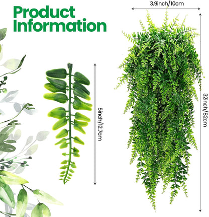 Geosar 12 Pcs Artificial Hanging Plants 32 Inch Hanging Boston Ferns Plastic Fake Plants for Wall Room Garden Wedding Garland Indoor Outdoor Decoration, No Basket