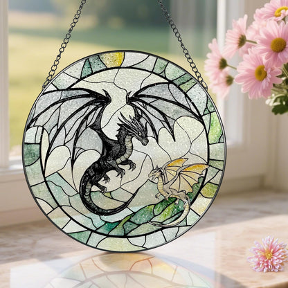 Stained Glass Window Hanging, Pauyadu 8 Inch Dragon Suncatcher Ornament, Stained Glass Suncatcher, Window Decor, Dragon Lovers Gifts, Gifts for Women, Men, and Friends