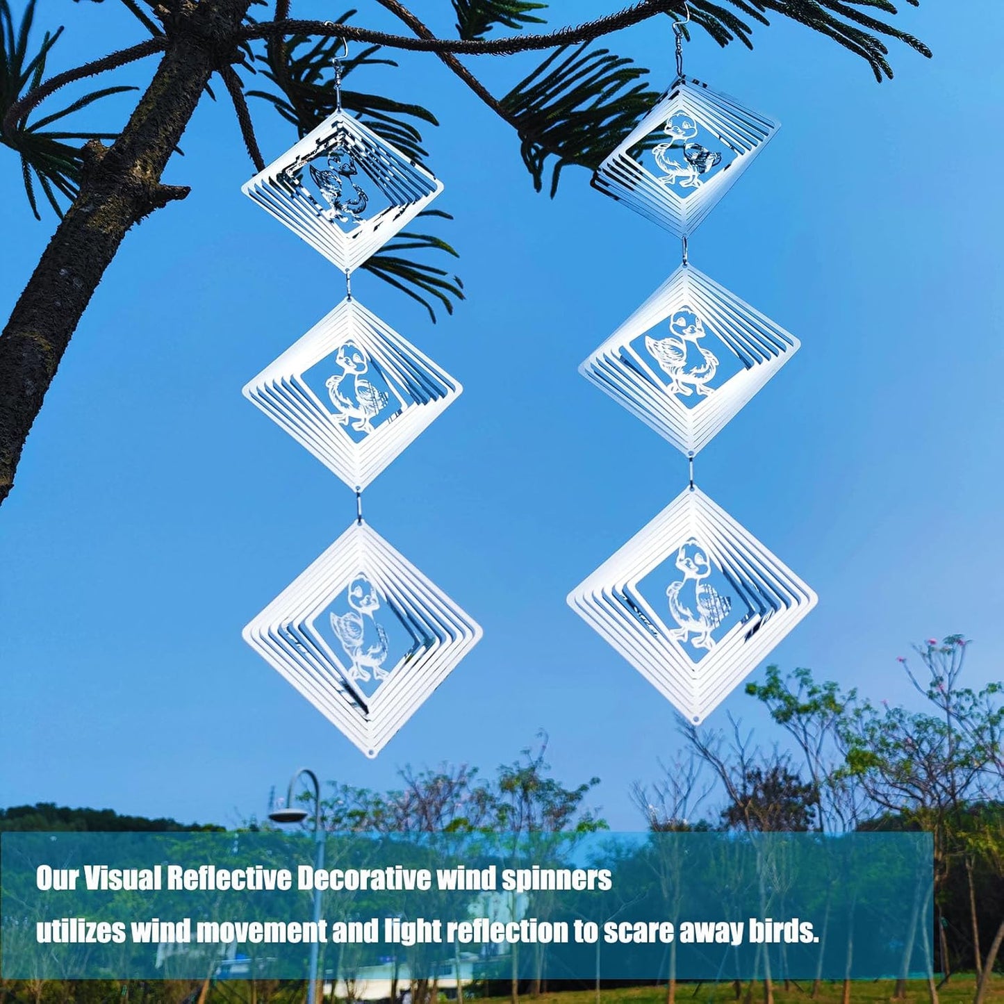 Bird Deterrents for Outside, Reflective Stainless Steel Wind Spinner, Ducks Wind Spinners Outdoor Garden Decor, Bird Scare Devices to Keep Woodpeckers, Pigeons Away from Your House, Patio, Orchards