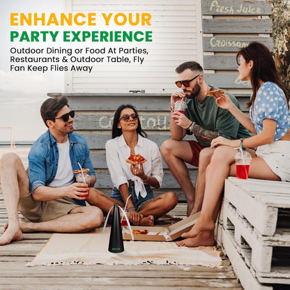 BUGGOFF Black Fly & Flying Insect Repellent Fan with Twin Blades, Table top & Hangable, Battery Powered USB C Chargeable, Cable Included. Safe Blades with Auto Stop. 4 Pack