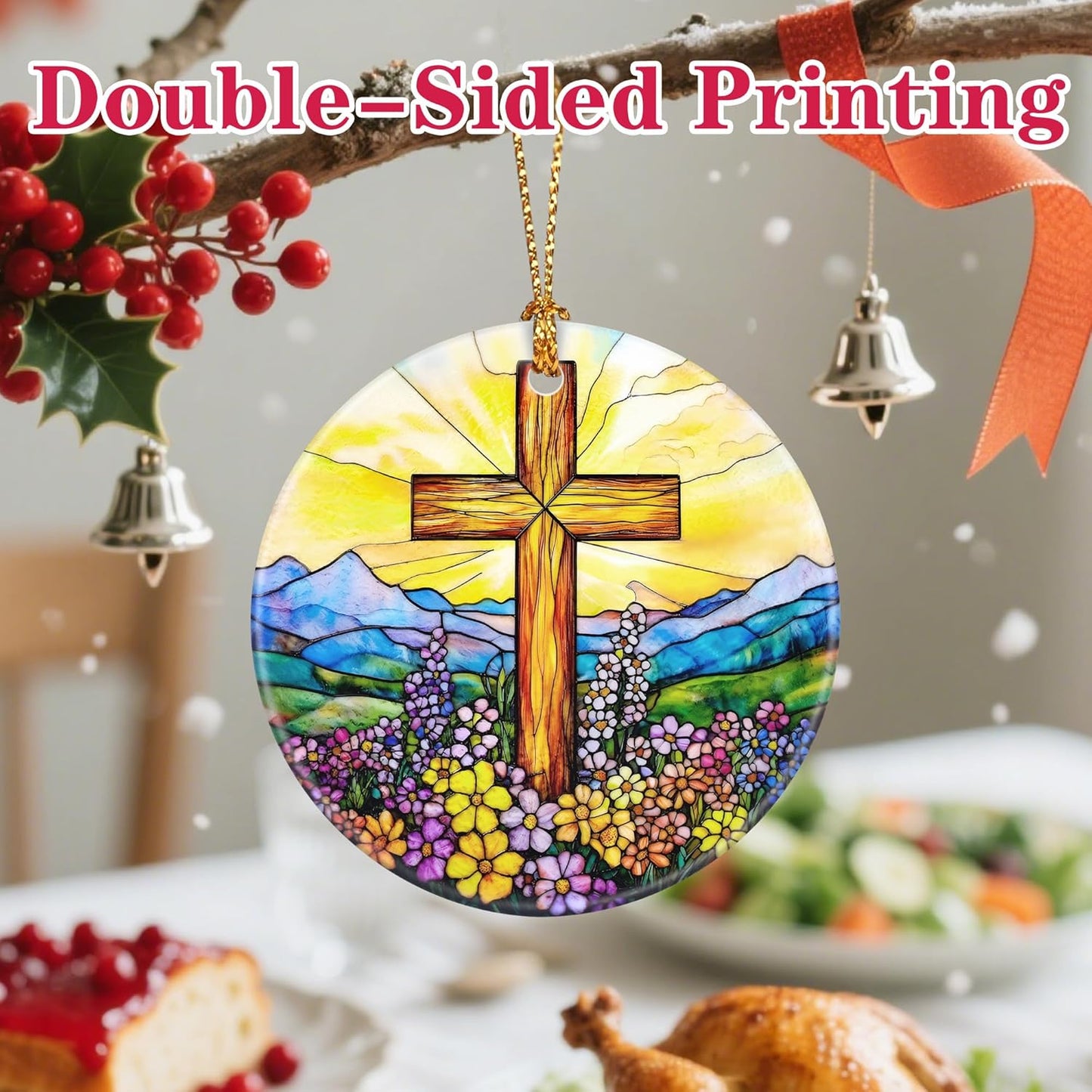 Christmas Ornament, Christmas Decoration, Ceramic-Style Cross Ornament, Heirloom Keepsakes, Holiday Ornaments, Religious Gifts, Unique Xmas Gift, Christian Gifts, Gift Idea