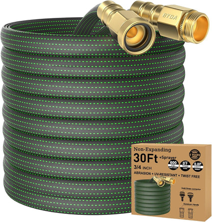 30ft Lightweight Flexible Garden Hose,Non-Slip Handles,Non-kink Hose,Solid Brass Fitting for Boats, RV Water Hose,Marine Washdown,Lawn,Garden,Leakproof TPE Hose(GreenBlack, 30 FT)