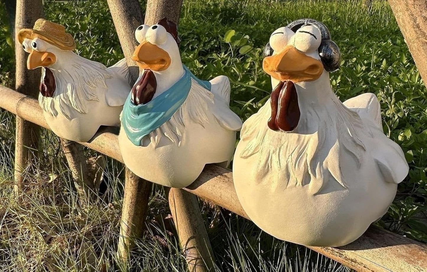 Funny Farm Chickens Statues,Chicken Fence Decoration,Cute Resin Chickens Decor,Outdoor Real Animal Statue,Chicken Sculpture,Perfect for Home Garden Stairs,Farm,Patio,Backyard
