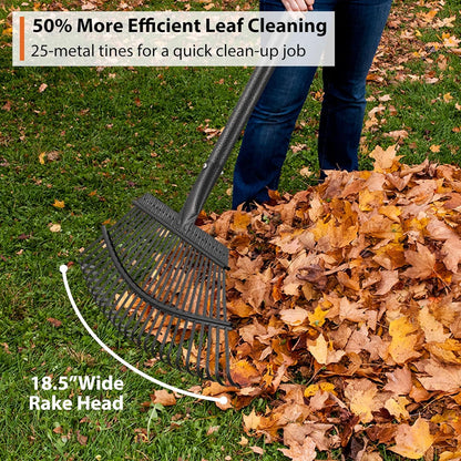 Rake, Gardening Rakes for Leaves Lawns Heavy Duty, 79 in Leaf Rake with 25 Clog-Free Tines, 18.5” Wide Large Head, Metal Garden Tools for Yard Quick Cleanup Garss, Debris, Detachable for Camping