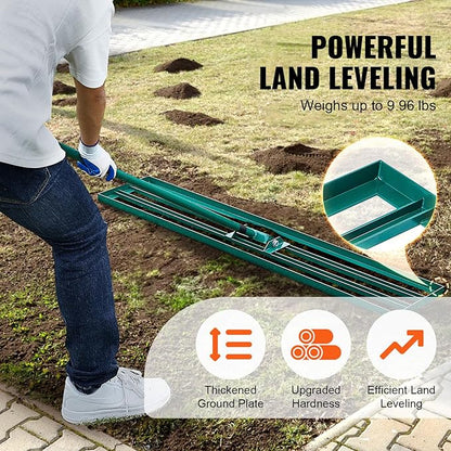 VEVOR Lawn Leveling Rake, 48""x10"" Level Lawn Tool, Heavy-Duty Lawn Leveler with 78"" Steel Extended Handle, Yard Leveling Rake Suit for Garden, Golf Lawn, Farm, Green