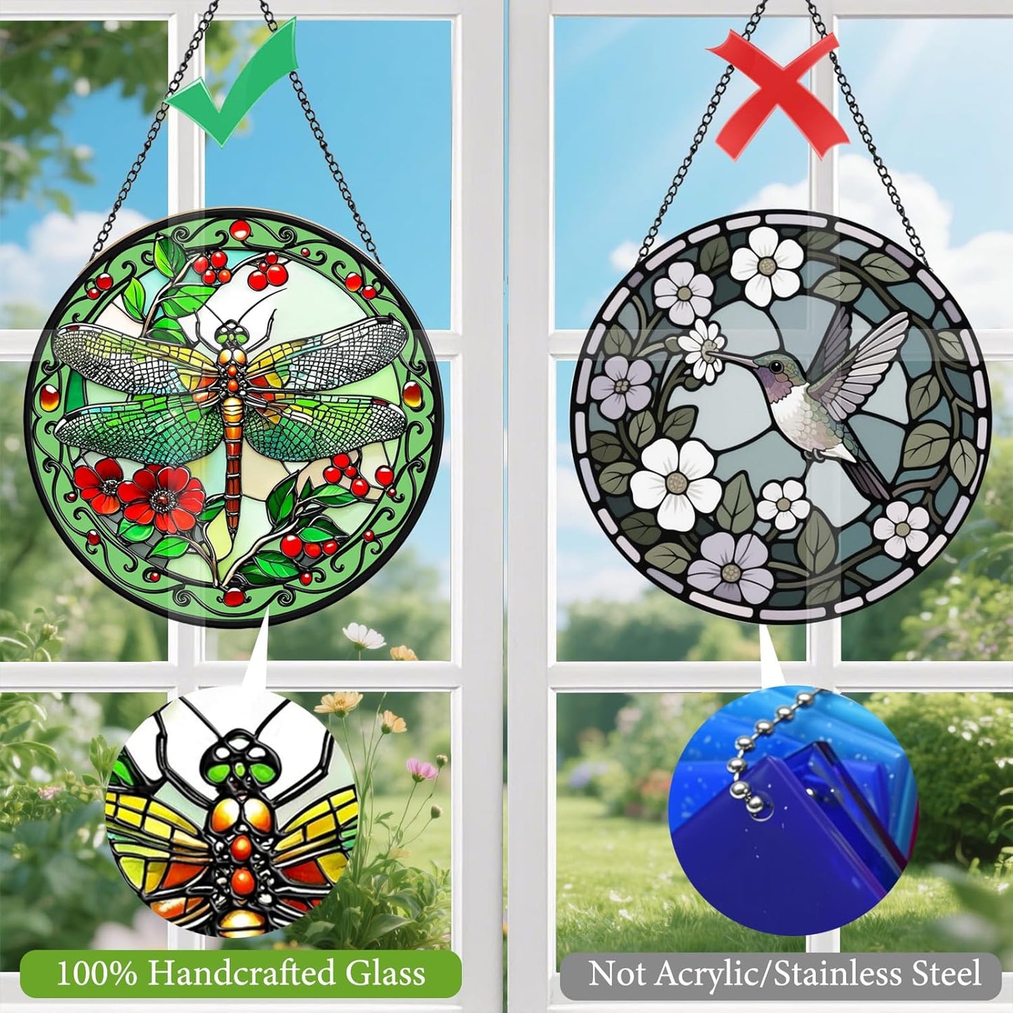 Dragonfly Suncatchers for Windows Hanging - 8 in Stained Glass Sun Catchers Indoor Window, Suncatcher Stain Glass Window Hanging for Home Decor, Gifts for Holiday or Wall Art