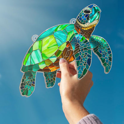 Sea Turtle Suncatcher Window Hanging Sign, Turtle Acrylic Ornament Wall Decor, Marine Keepsake for Animal Turtle Lovers, Beach Ocean Gifts for Women Mom, Housewarming Art Indoor Decoration