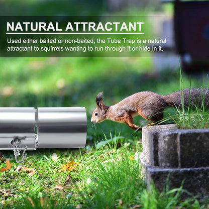 Qualirey Stainless Steel Tube Squirrel Trap Rust Resistant Trap 4.5'' in Diameter with a Setting Tong for Backyards Patios Gardens, Safe and Effective Pest Control Commercial and Residential Use 15''