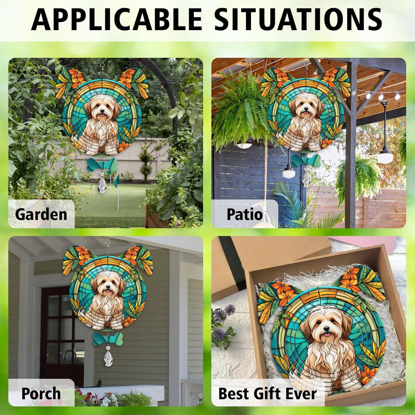 Havanese Dog Ears Wind Spinner, Havanese Wind Spinner Hanging for Yard and Garden V02
