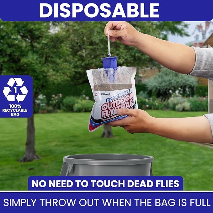 Fly Traps Outdoor Fly Trap for Patio. 9 Non-Toxic Pre-Baited Flies Bags Outdoor Disposable. Hanging Bug Catchers for All Filth Flies Killer for Outside Bug Control in Yard Horse Ranch Trash Can