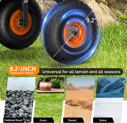 VINGLI Wagon Cart, Steel Frame and Wood Coated Railing, 330lbs All Terrain Wagon 9.2in Solid Tires for Garden and Outdoor (Orange)
