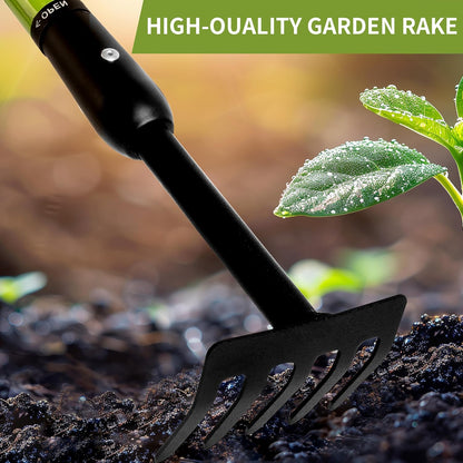 Small Rake Garden Rake Hand Rakes, Ajustable Handle Gardening Hand Cultivator Garden Tool with Non Slip Handle Hand Weeder Tool for Weeding Tilling Soil Planting