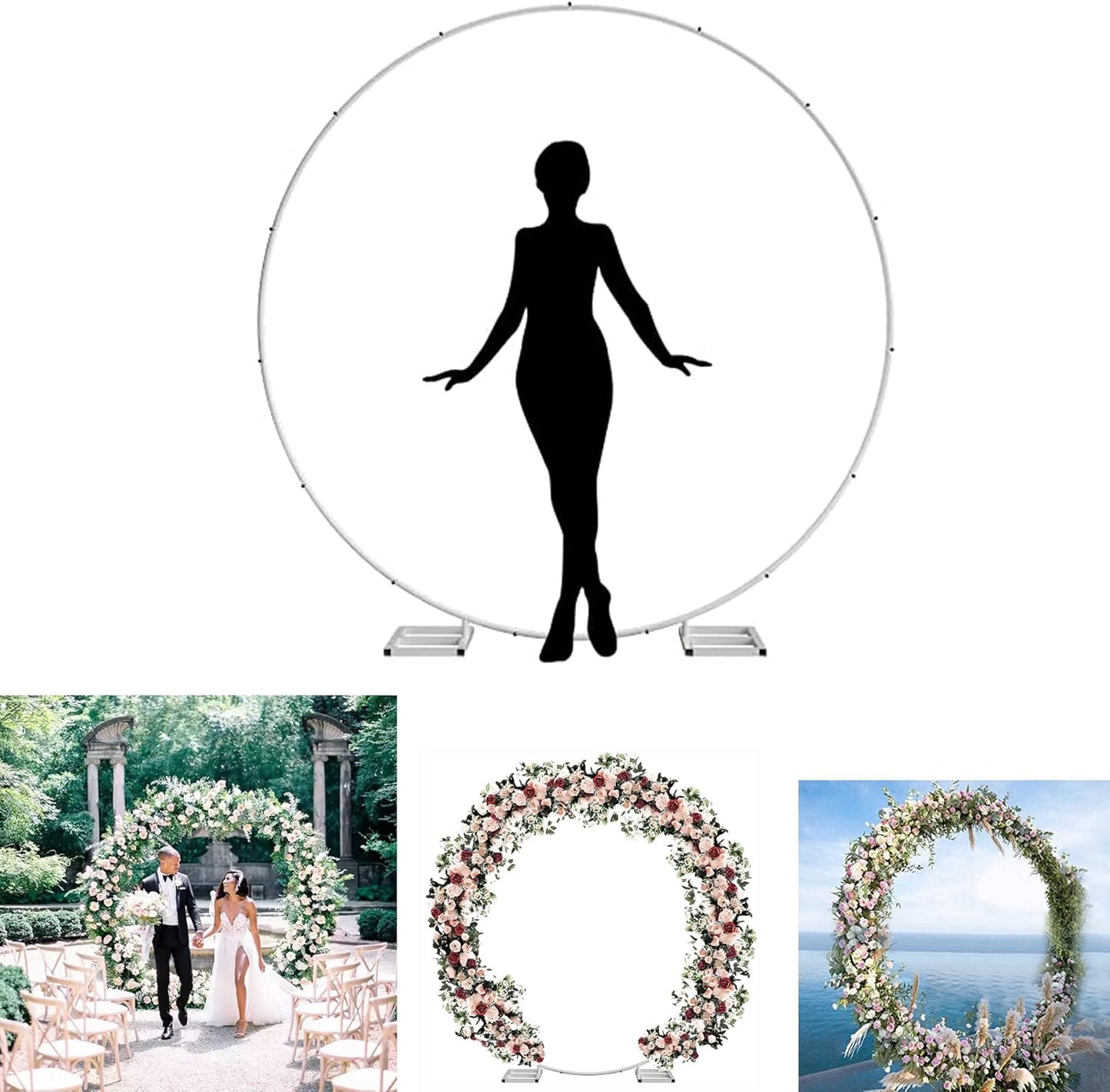 6.5FT Tall X 6.5FT Wide Metal Ring Arch for Outdoor Party Backdrop Decoration (with Ground Anchors, Screwdriver, and Instructions)