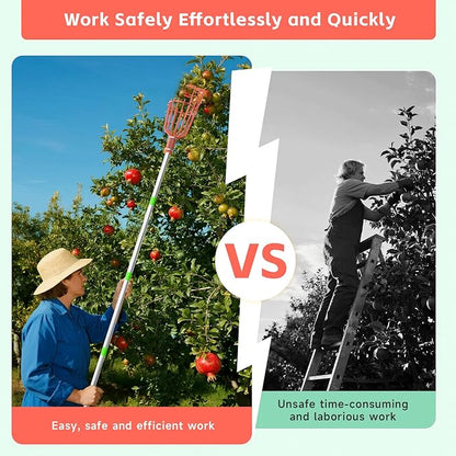 SHOUNAJIA 5-13FT Fruit Picker, Adjustable Long Handle Fruit Picker Pole with Basket, Fruit Picker Tool for Apple Lemon Orange Mango Avocado Fruit Mango Picking