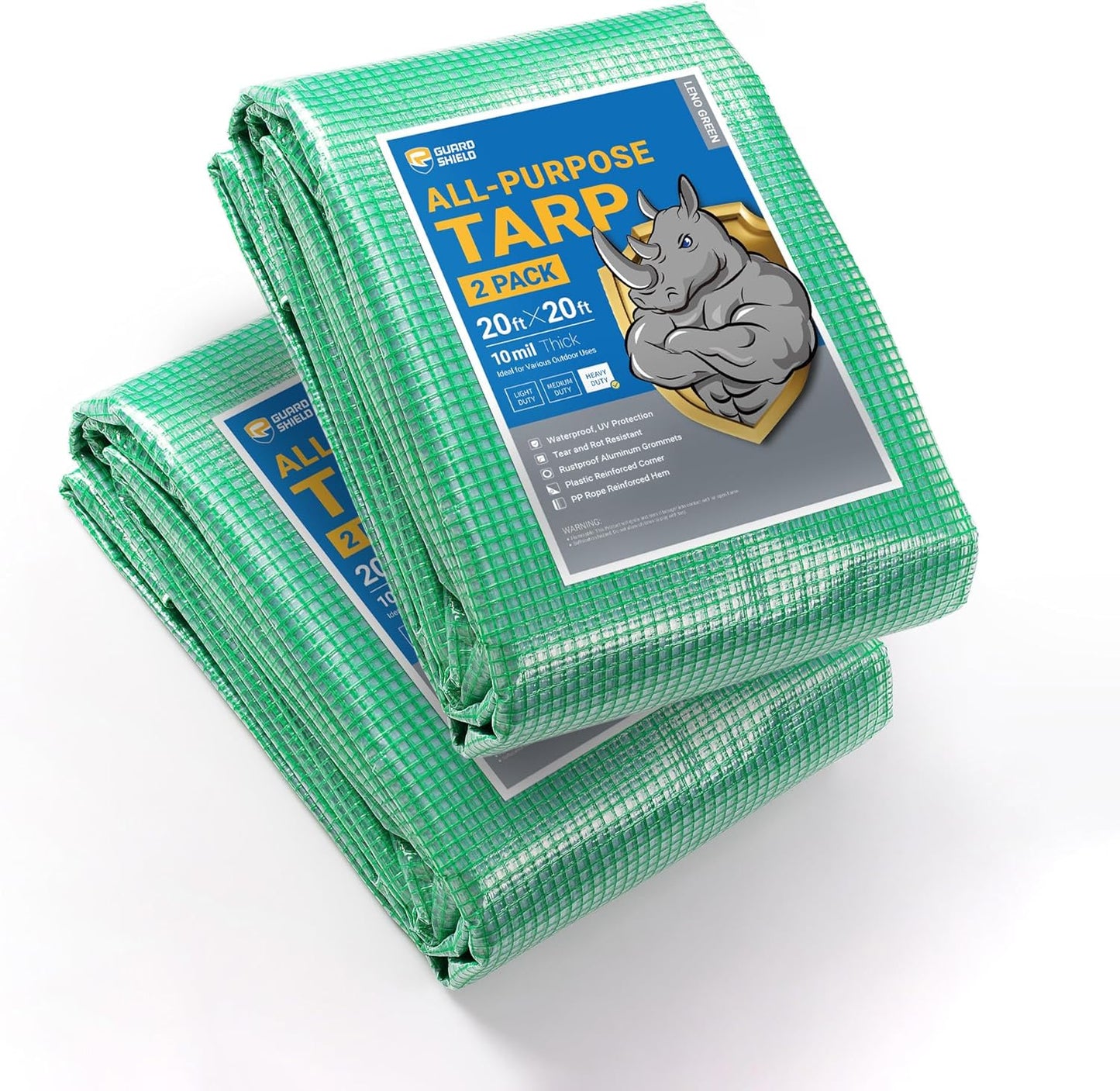 GUARD SHIELD Clear Green Tarp Heavy Duty 20x20 Feet Waterproof for Greenhouse Outdoor Garden Poly Cover UV Resistant 3x3 Weave 10mil (2-Pack)