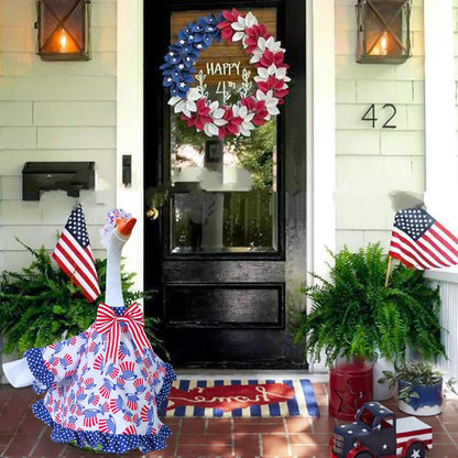4th of July Goose Outfit Independence Day Clothes for Porch Goose 23" Cement Statue - Outdoor Patio Yard Lawn Decoration